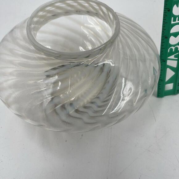 Antique Mt. Washington Opalescent White Swirl Optic Glass Vase Metal Band Base - Picture 6 of 7